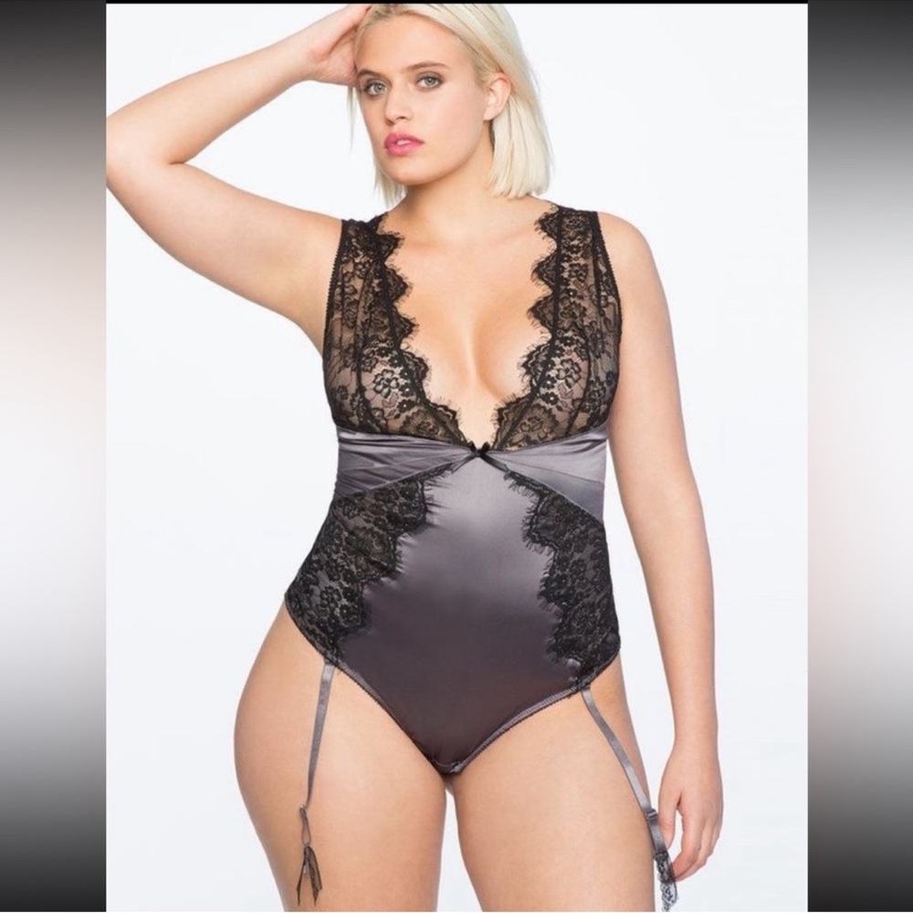 Lace Trim Satin Bodysuit